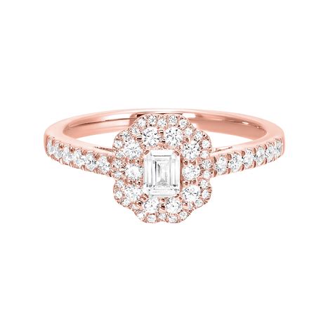 Emerald Cut Double Halo Diamond Engagement Ring 14k Rose Gold Gandh