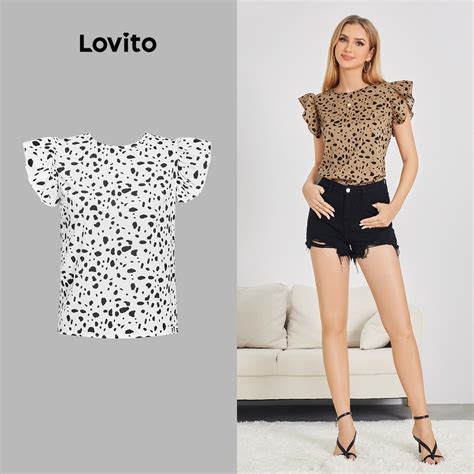 Lovito Blusa Feminina Casual De Bolinhas La O Nas Costas E