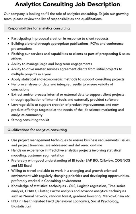 Analytics Consulting Job Description Velvet Jobs