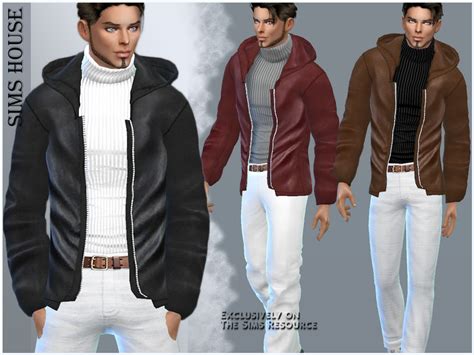 The Sims Resource Mens Leather Jacket With Hood And Sweater