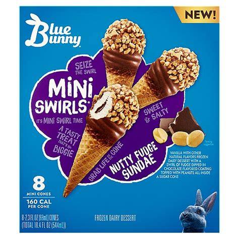 Blue Bunny Mini Swirls Nutty Fudge Sundae Frozen Dairy Dessert 2 3 Fl