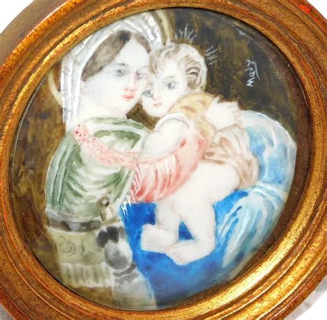 Ancienne Peinture Miniature Religieuse Xix Me Vierge A L Enfant Sign E