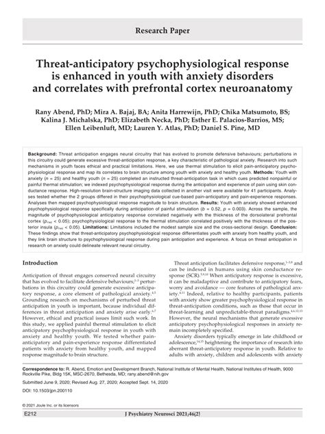 PDF Threat Anticipatory Psychophysiological Response Is Enhanced In