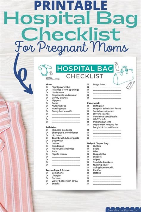 Free Printable Hospital Checklist For Pregnant Moms Hospital Bag