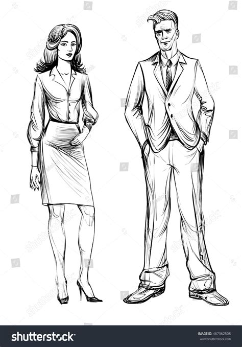 Man Woman Sketch Hand Drawn Illustration Stock Vector Royalty Free