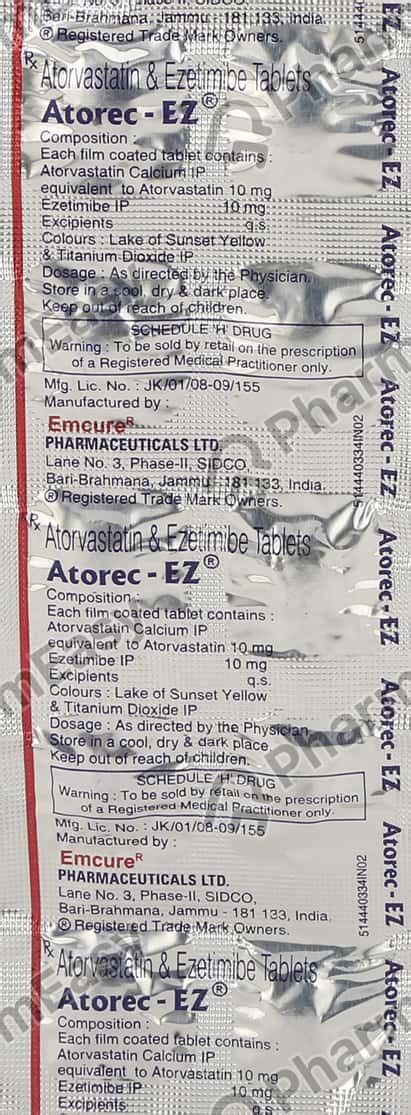 Atorec Ez 10mg Strip Of 10 Tablets Uses Side Effects Price Dosage