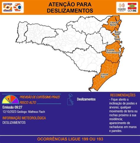 Defesa Civil De SC Alerta Para Chuva Persistente Risco De