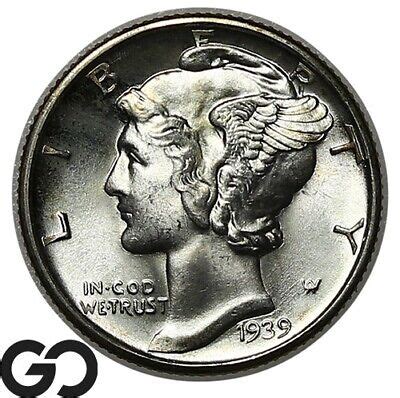 1939 D Mercury Dime Full Split Bands Razor Sharp Superb Gem BU FSB