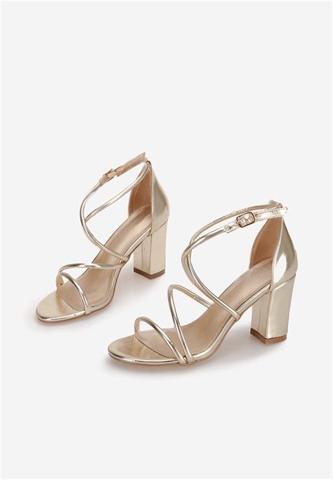 Πέδιλα με χοντρο τακουνι Zarila χρυσο Zapatos