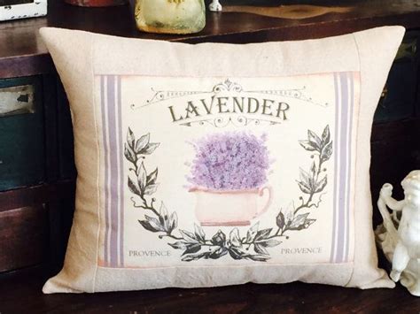 French Provence Lavender Grain Sack Throw Pillow French Script