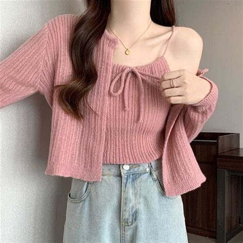 Jual Masyika Set Cardigan Tanktop Knit Atasan Wanita Rajut Shopee