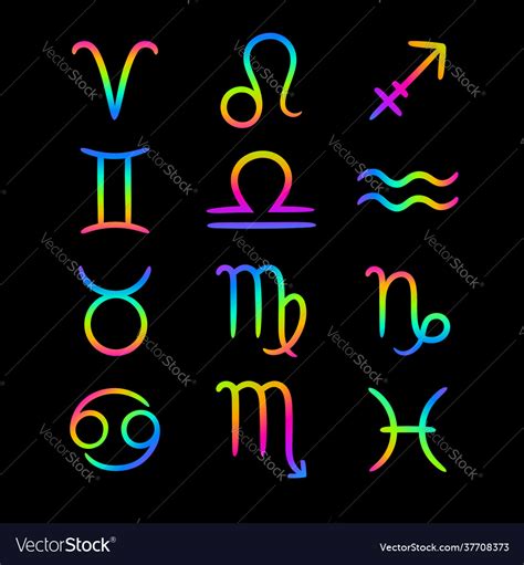 Bright Neon Set Zodiac Signs Royalty Free Vector Image