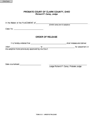 Fillable Online Probate Clarkcountyohio It Is Hereby Ordered That Shall