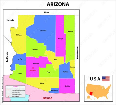 Arizona Map State And District Map Of Arizona Administrative And Political Map Of Arizona With