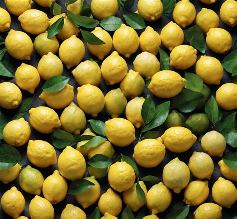 Premium Photo Lemons With Green Leaves On A Dark Background Top View