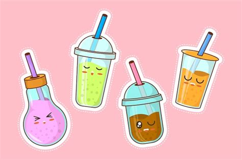 Ilustración de té de burbujas kawaii Vector Gratis