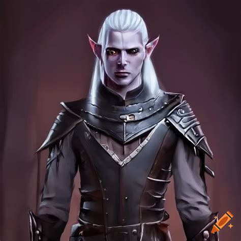 Portrait Of A Male Dark Elf With White Hair And Red Eye