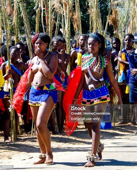 Women In Traditional Costumes Marching At Umhlanga Aka Reed Dance