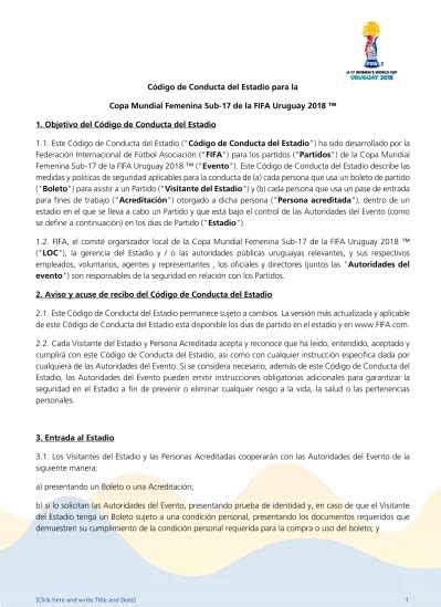 Código De Conducta Del Estadio Para La Copa Mundial Femenina Sub 17 De La Fifa Uruguay 2018