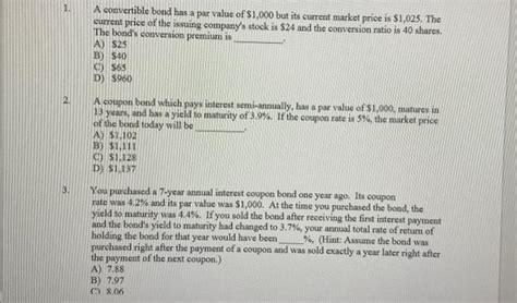 Solved A Convertible Bond Has A Par Value Of 1 000 But Its Chegg