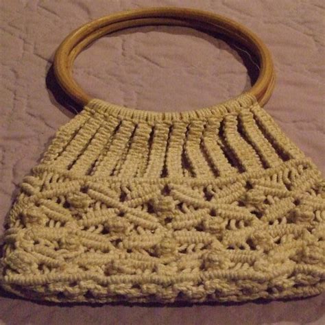 Bags Vintage Natural Macrame Wood Round Handle Purse Poshmark