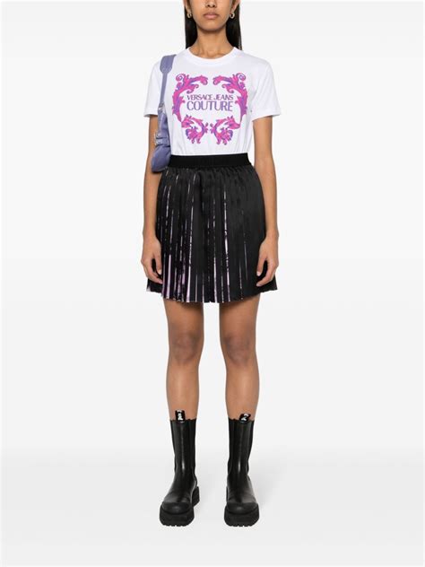 Versace Jeans Couture Watercolour Barocco Pleated Mini Skirt Black