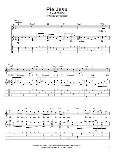 Pie Jesu By Andrew Lloyd Webber Sheet Music For Solo Guitar At Sheet