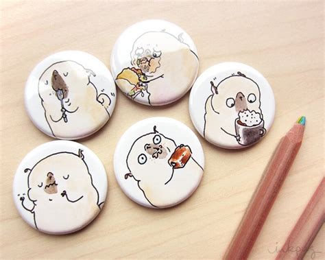 Foodie Pug Magnets Or Pins Funny Pins Cute T For Foodie Etsy