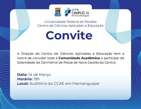 Convite Para Solenidade Da Cerim Nia De Posse Da Nova Gest O Do Ccae