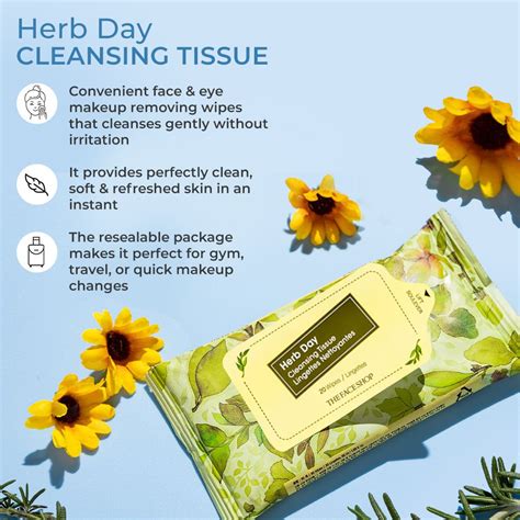 Buy The Face Shop Herb Day Cleansing Tissue 20 Wipes Online