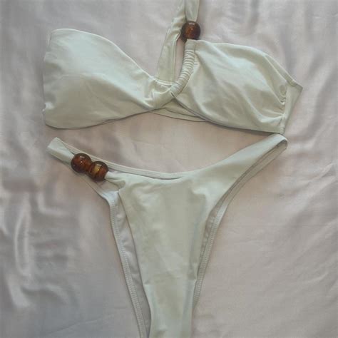 Cream Bikini Set Never Worn Wooden Button Details Depop