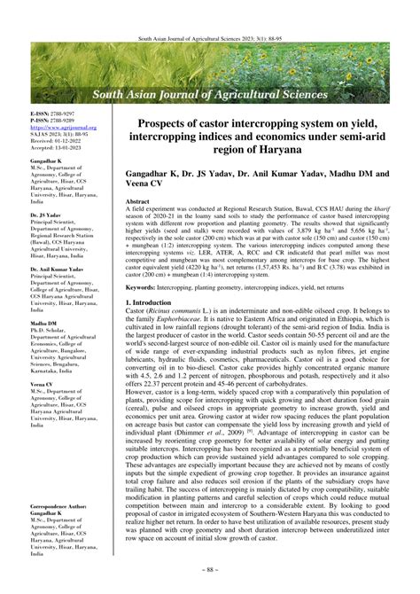 Pdf Prospects Of Castor Intercropping System On Yield Intercropping