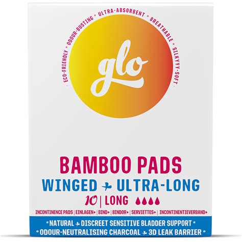 GLO Bamboo Long Pads With Wings For Sensitive Bladder 10 Pads FLO