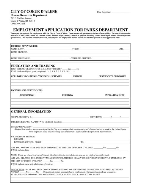 Fillable Online Cdaid EMPLOYMENT APPLICATION FOR PARKS DEPARTMENT Fax