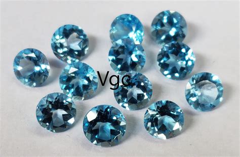 Super Top Quality Natural Swiss Blue Topaz Round Mm Faceted Etsy Uk