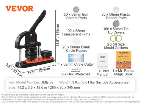 VEVOR Button Maker Machine 2 28 Inch 58mm Pin Maker Installation Free