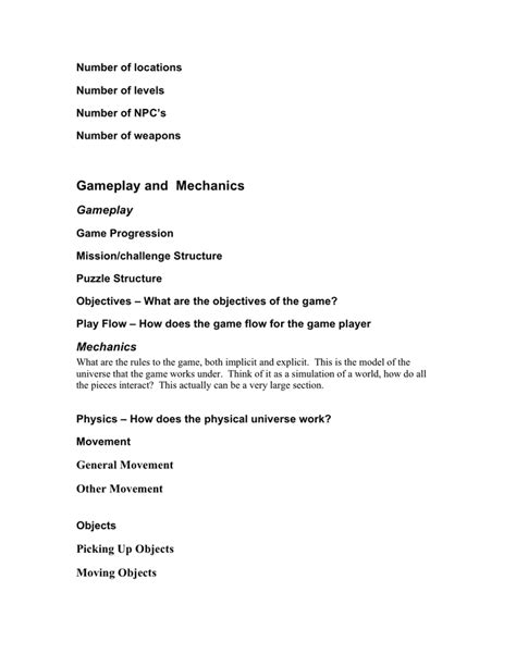 Game Design Document Template Free Documents