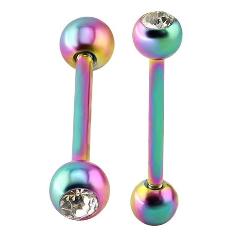 Tongue Piercing Barbell Long Bar Rainbow Color Tongue Ring Tungepiercing Piercing Smykker