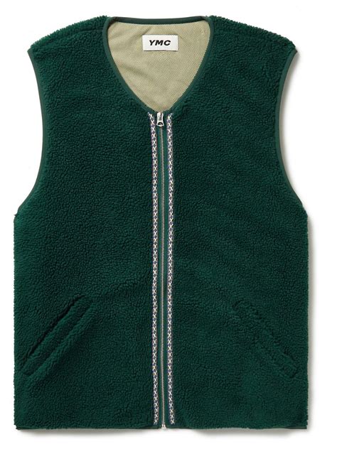 Ymc Utah Embroidered Fleece Gilet Green Ymc