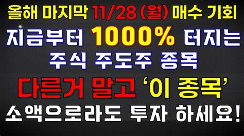 [11 28일 급등주 ] 1000 터지는 주식 주도주 종목 다른거말고 지금 이거 투자하세요 Youtube