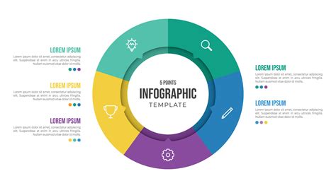 5 Points Circular Infographic Element Template With Icons And Colorful