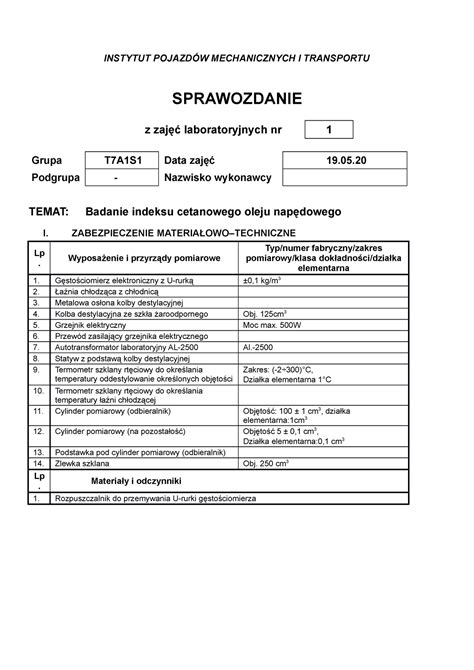 Sprawozdanie Z Pe Instytut Pojazd W Mechanicznych I Transportu