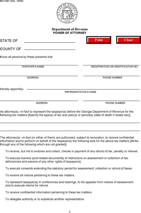 Printable Power Of Attorney Form Georgia Printable Forms Free Online