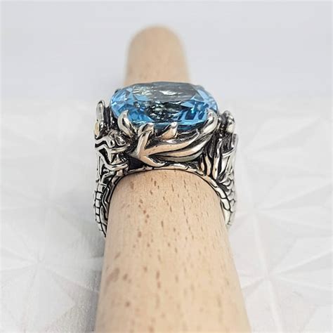 John Hardy Balinese Naga Batu Ring With Natural Blue Gem