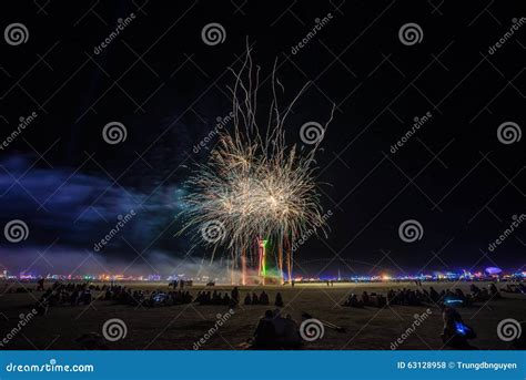 The Man and Fireworks during the Burn at Burning Man 2015 Editorial Stock Photo - Image of playa ...