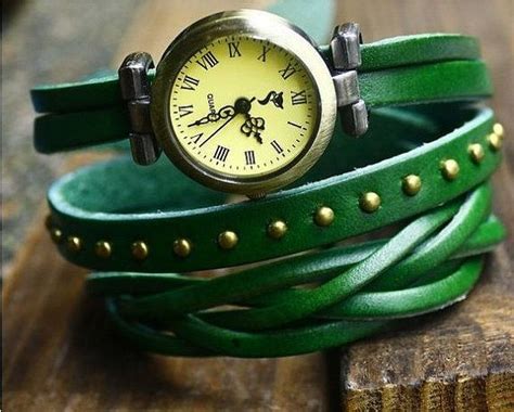 Vintage Style Green Leather Bracelet Wrap Watch By Braceletcool 1698 Wrap Watches Women