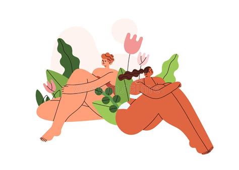Happy Naked Couple Lying On Couch After Sex Vector Flat Illustration
