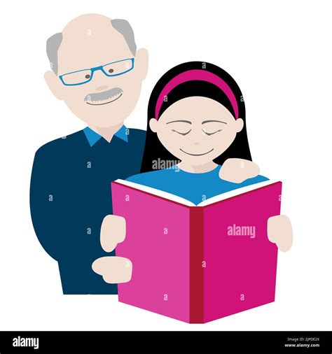 Grandfather And Granddaughter Enjoying Reading A Book Together Eps