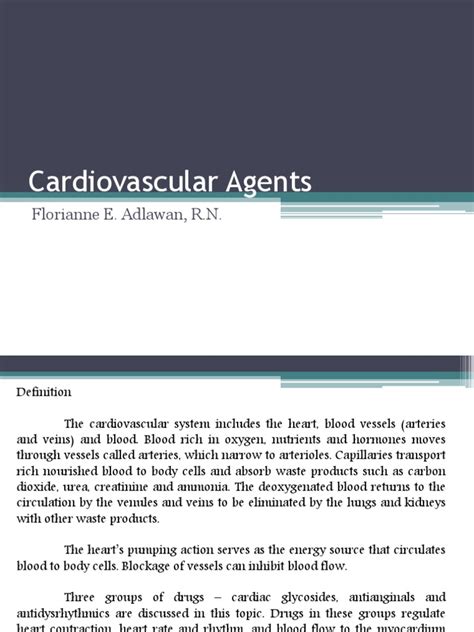 Cardiovascular Agents: Florianne E. Adlawan, R.N | Cardiac Arrhythmia ... 