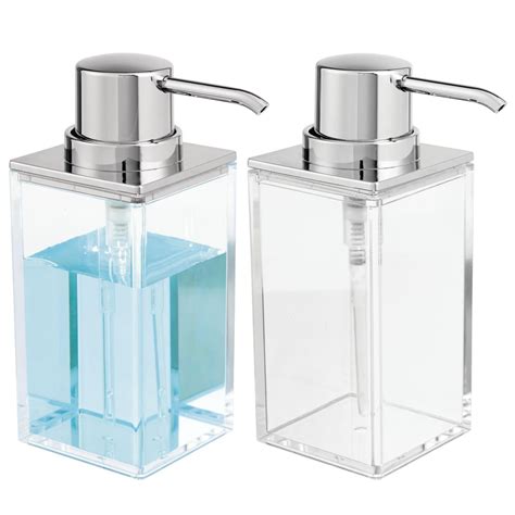 MDesign Square Plastic Refillable Soap Dispenser Pump 2 Pack Clear